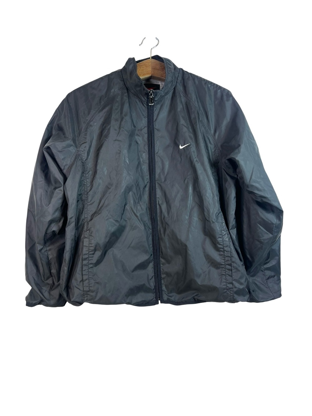 Vintage Nike Jacket Unisex Size M Black Nylon Swoosh Full Zip Windbreaker Y2K